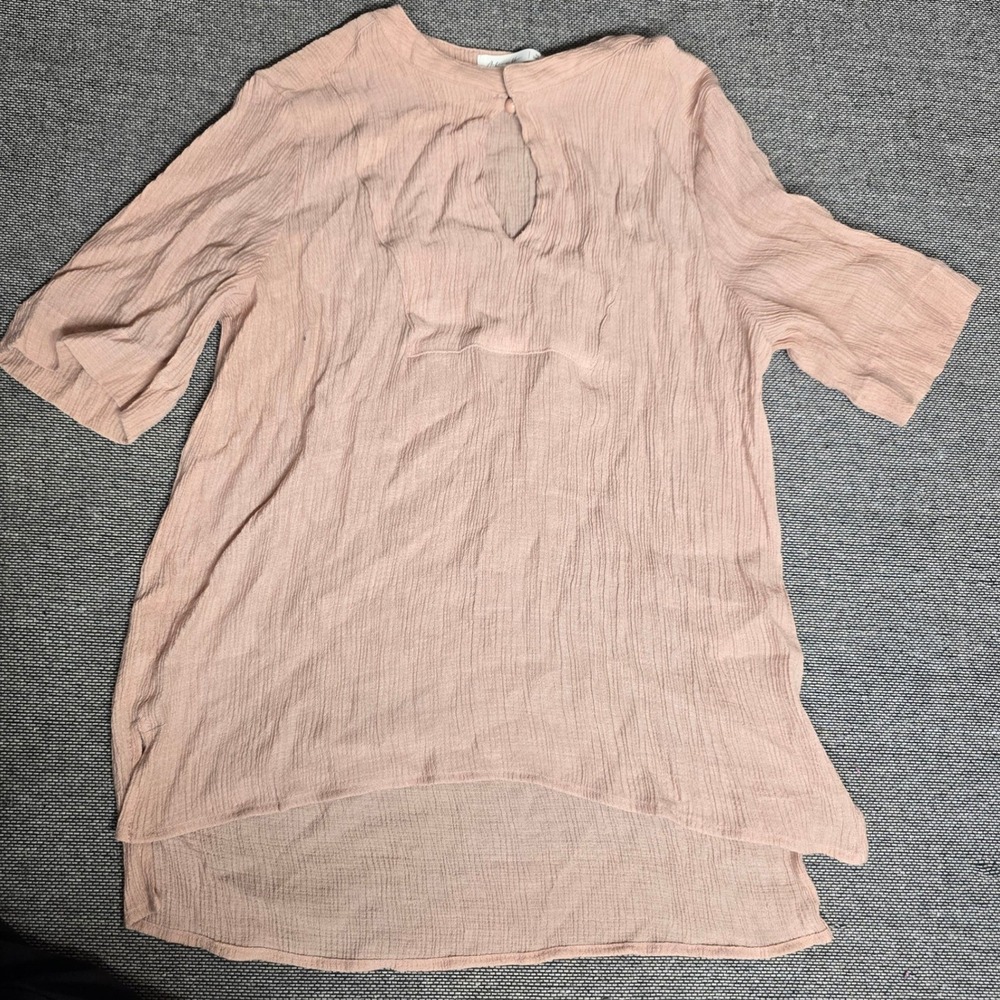 Active USA Women Pink Gauze Tunic Top Keyhole Neck High Low Blouse T14431 Mens M